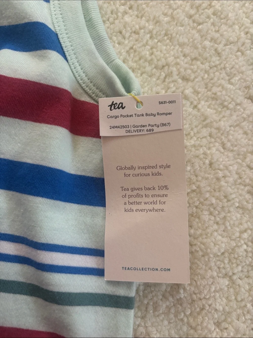Tea Striped Sleeveles 100%Cotton Baby Romper in Light Green, Royal Blue & Maroon